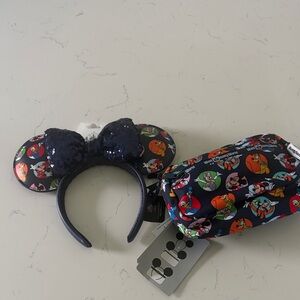Disney Navy Sequin Bow Minnie Ear Headband with Character Pouch